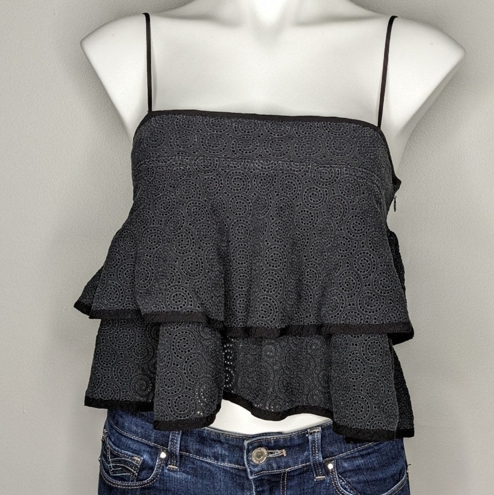 A.L.C. black grey eyelet lace layered crop tank 4